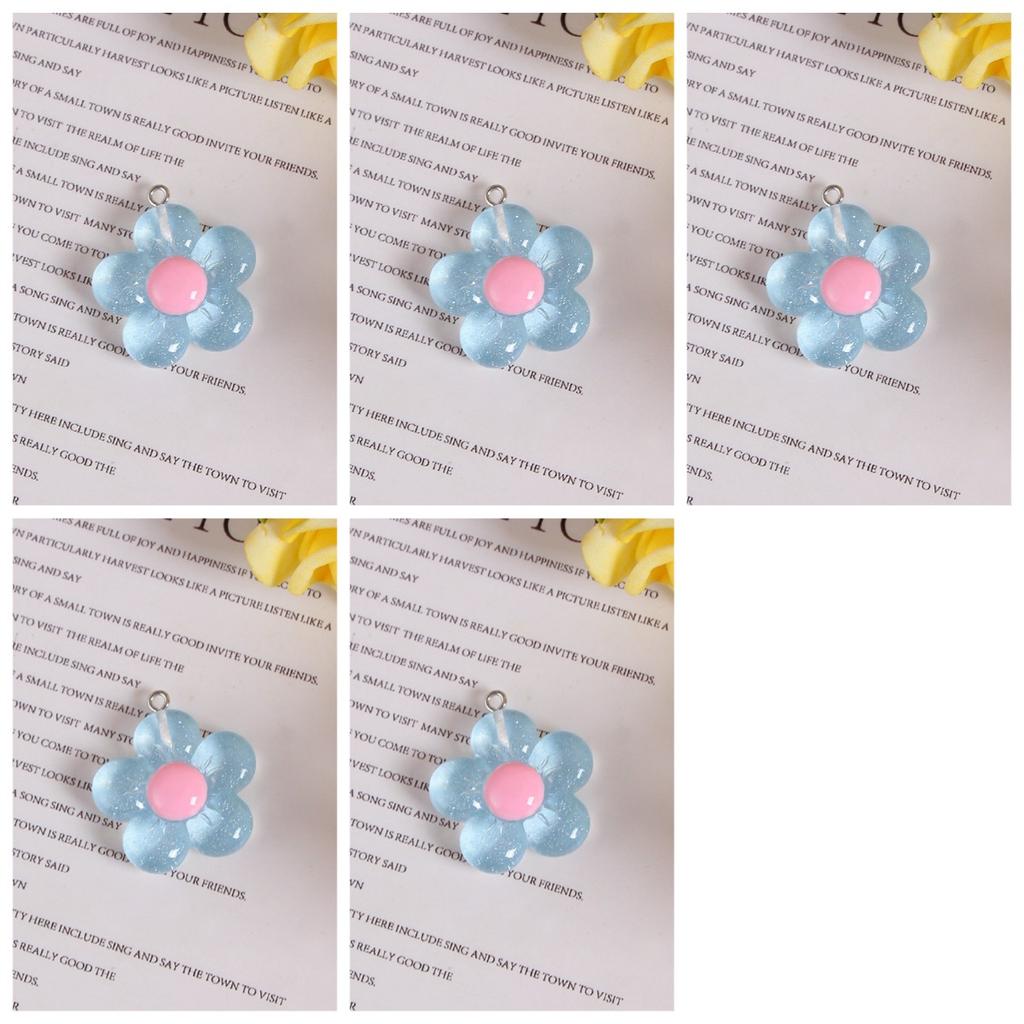 BEPAN 5pcs Transparent Glitter Five Petal Flowers DIY Jewelry Accessories Colorful Resin Shiny Flowers Keychain Pendant Decorations