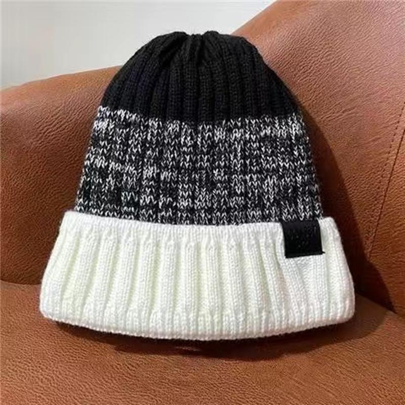 New Unisex Color Block Winter Hats Add Fur Lined Men And Women Keep Warm Beanie Cap Outdoor Streetwear Decor Winter Knitted Hats