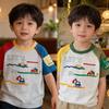 Cartoon Print Patchwork Boys' T-shirt - Summer 2026 Collection, Short-Sleeve for Toddler & Young Children