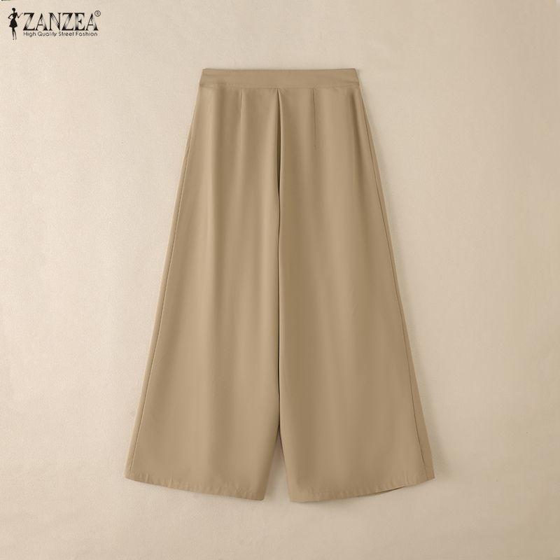 ZANZEA Kadın Günlük Düz Renk Bol Paça Pantolon