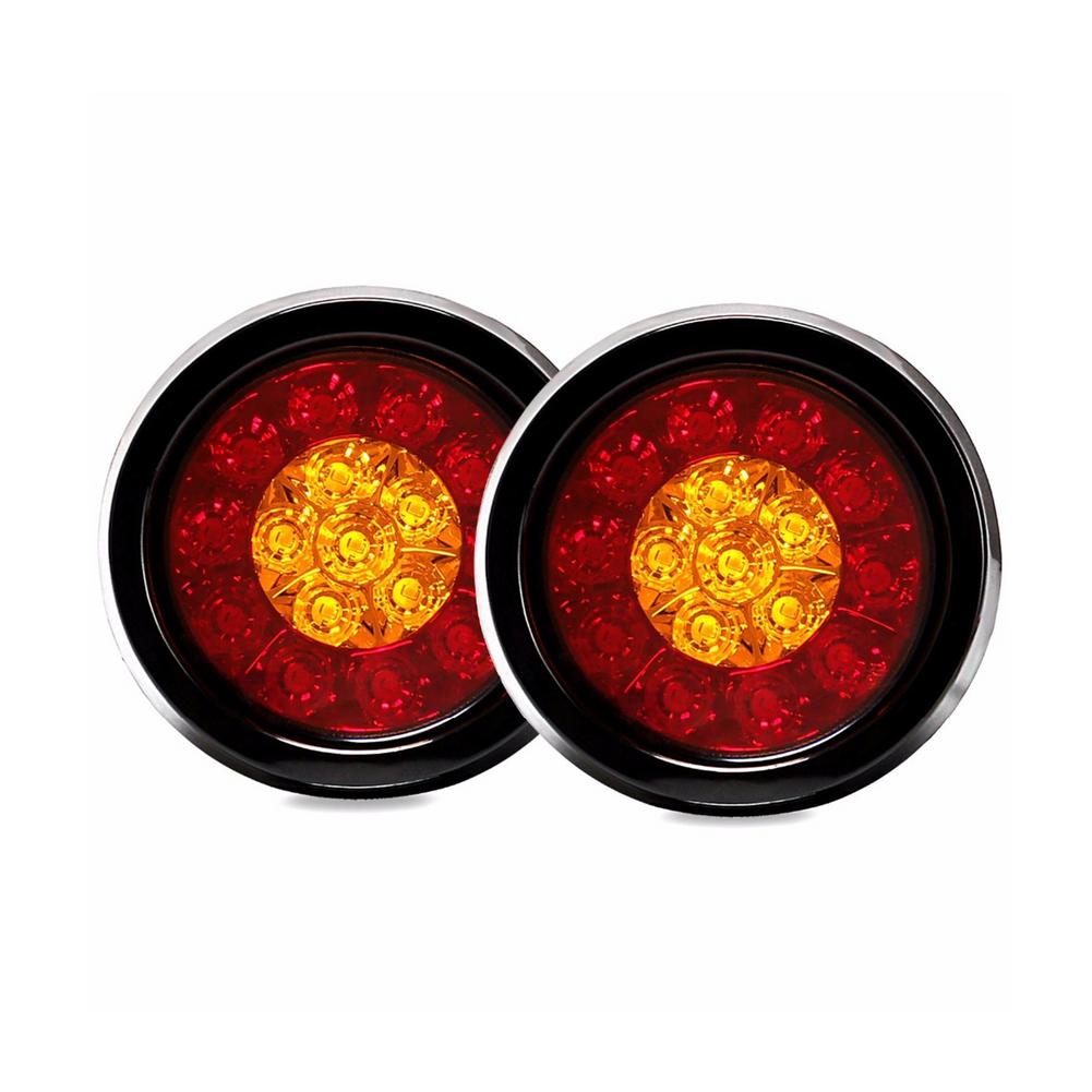 

Пара 16 светодиодных двухцветных задних фонарей с резиновым кольцом, круглые задние фонари для автомобиля, задний фонарь, указатель поворота для автофургона, прицепа, грузовика