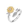 Fashionable Two Tone Sunflower Open Ring For Women With Zircon Stone Flower Jewelry