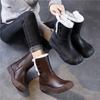 Genuine Leather Snow Boots Women's Shoes Plush Warm Versatile Soft Soled Mid-calf Boots
