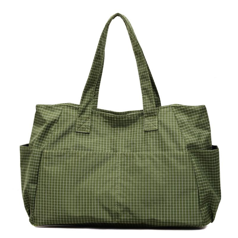 Schultertasche mit großer Kapazität Damen Vintage Karomuster Nylontasche Tragetasche Pendler Tragbar Unterarmtasche