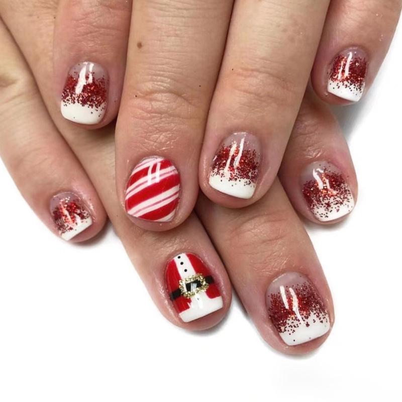 48Pcs Holiday Themed Snowman Snowflake Press On Nails Stick On Nail False Nail for Christmas Gatherings and Event