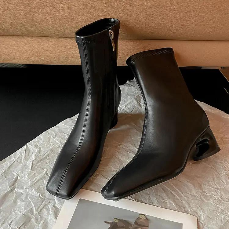 

Модные Новые 5см Необычный Изогнутый Каблук Черные Коричневые Короткие Ботинки Европейский Американский Осенне-Зимний Модные Высокие Каблуки Женские Ботильоны 40 40