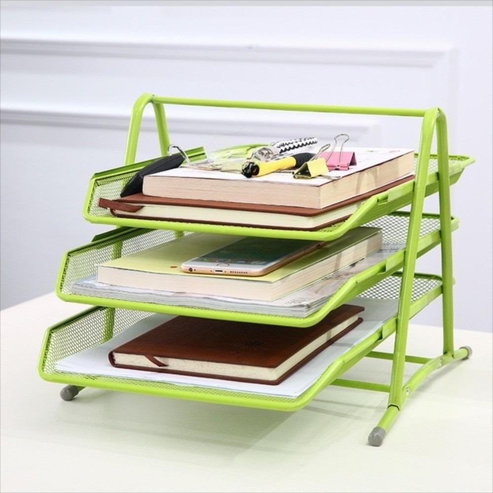 Metal Three-layer File Rack Wire Mesh Desktop Document Rack Durable Desktop Data Tray  Countertop