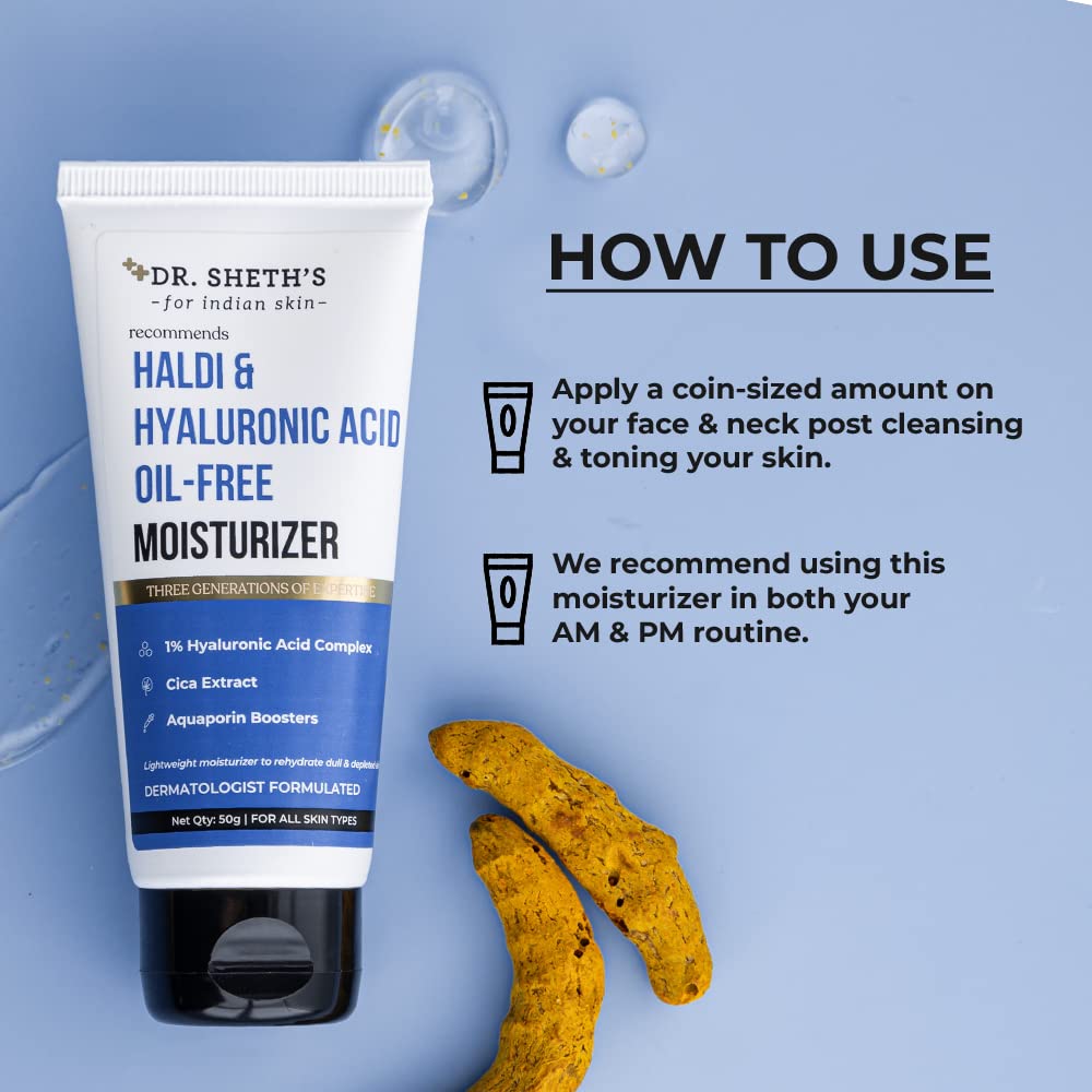 Dr. Sheth's Haldi & Hyaluronic Acid Oil-Free Moisturizer 50G | Lightweight Hydrating Face Gel For Dull Skin