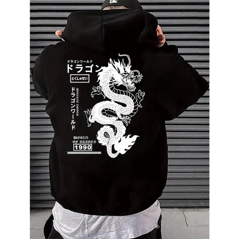 Hoodie with Geometric Dragon Print Casual Pullover Sweatshirt for Couples Casual Long Sleeve Pullover with Pockets Comfortable