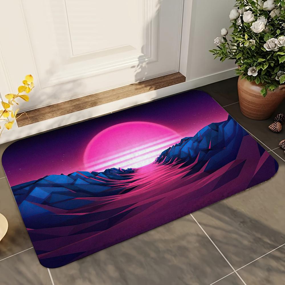 1pc Purple White Wave Gaming Bathroom Absorbent Mats Anti-Slip Mats Home Decor Supplies Carpets Home Kitchen Floor Mats