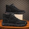 Men's Plus-Size Handmade Leather Ankle Boots: Fashionable Lace-Up Casual Shoes