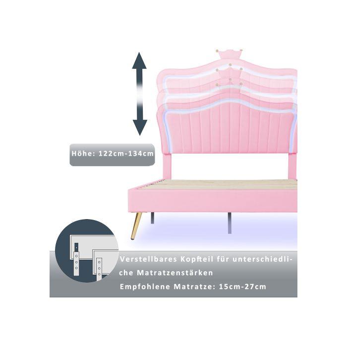 Doppelbett - MUVOE - Rosas Couronne - 140 x 200 cm - PU-Leder - LED-Beleuchtung