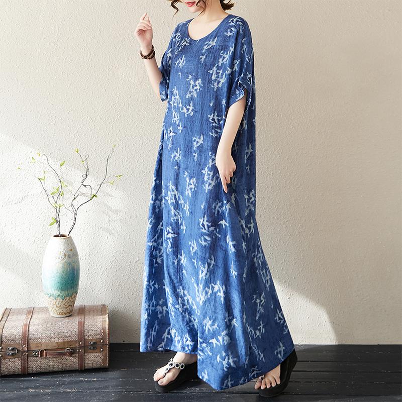 DIMANAF 2025 Sommer Damen Übergröße Lockeres Kleid Strand Vintage Basic Casual Langes Kleid Druck Urlaubskleid