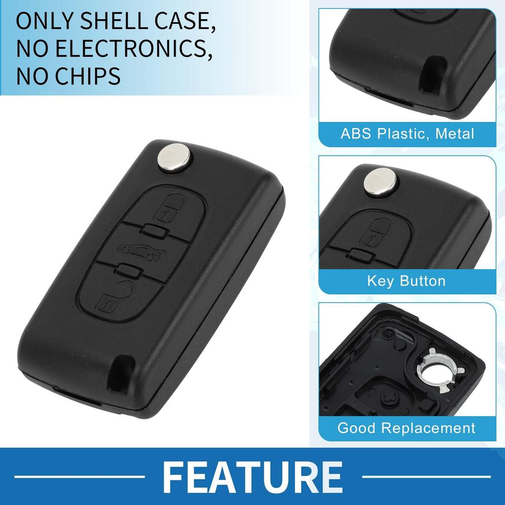 [A ABSOPRO] Compatible with Peugeot 3 Button Key Shell Case Keyless Entry Remote Key Case Replacement for 207
