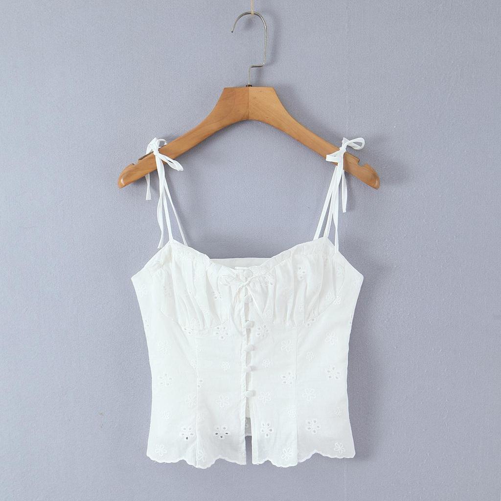 2026 French Style Women's Suit: Embroidered Bandeau Top + Low-Waist Lace-Up Skirt
