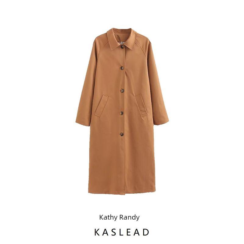 Kaslead New Arrival Women's Fashion Style Stylish Simple and Versatile Plaid Lining Trench Coat Outwear