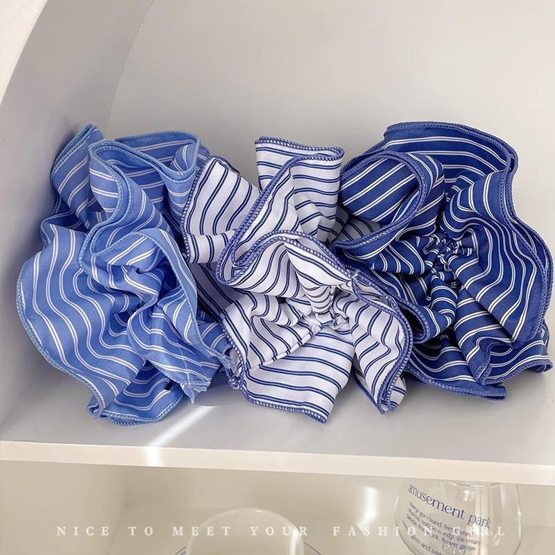 Korean Blogger Style Blue Striped Hair Tie - Fresh Fabric Low Ponytail Accessory