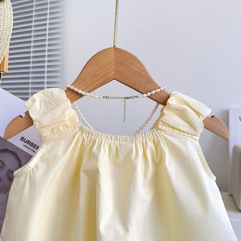 Girl's Three-dimensional Flower Bud Set Summer Cute Sleeveless Top and Shorts Two-piece Set