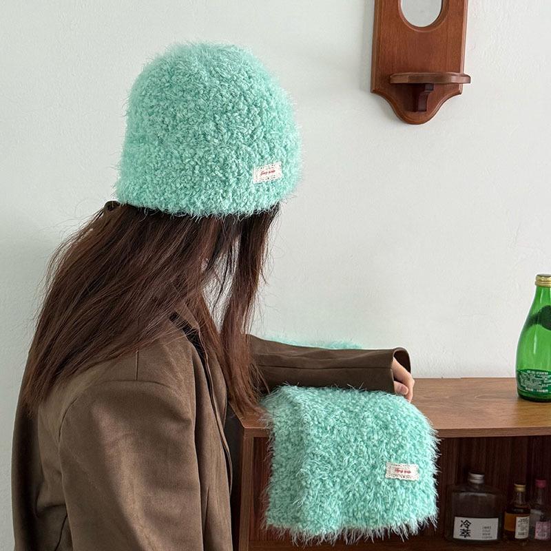 Bright Color Knitted Scarf and Hat Set - Solid Winter Warm 2-Piece for Women