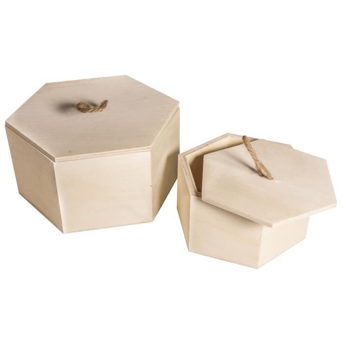 Kit: Wooden Box Hexagon, FSC Mix Cre, 1pce 16x14x8.3cm+12x10.6x6.5cm