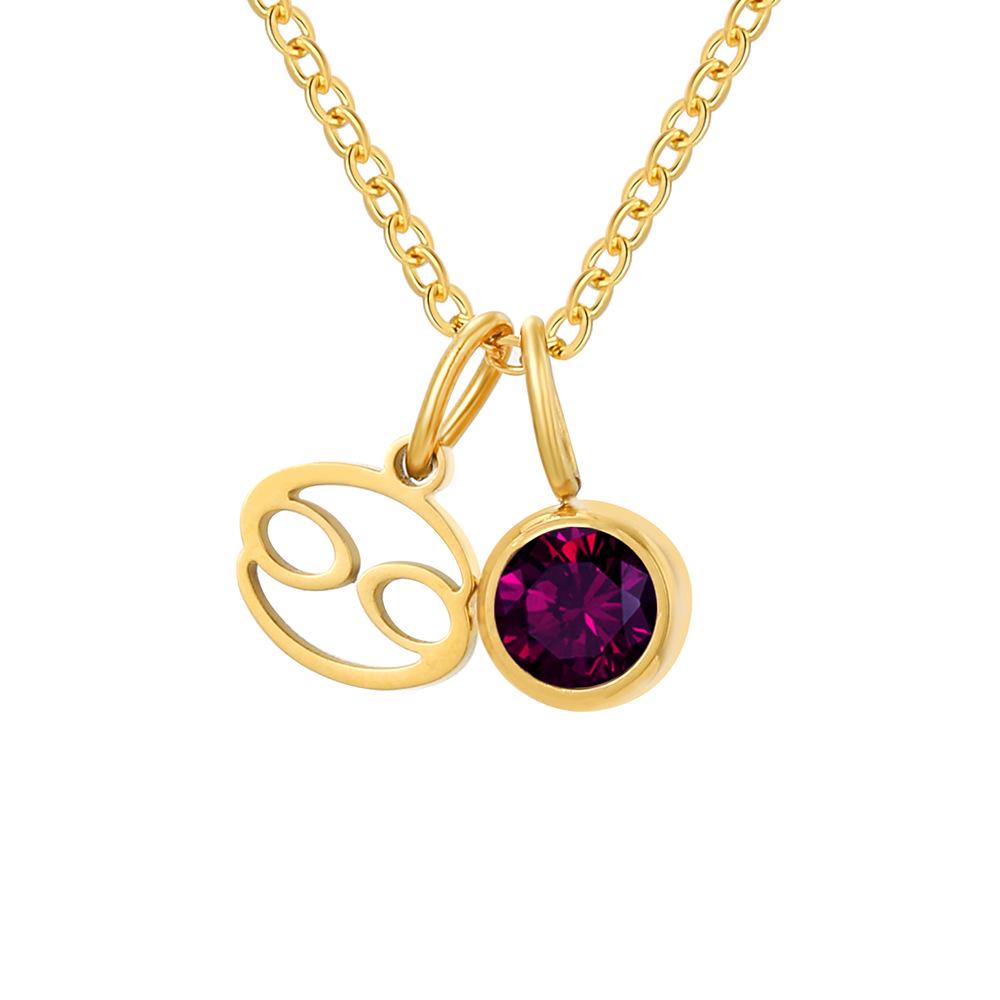 eManco Zodiac Rune Necklace with Rhinestone Birthstone in Stainless Steel