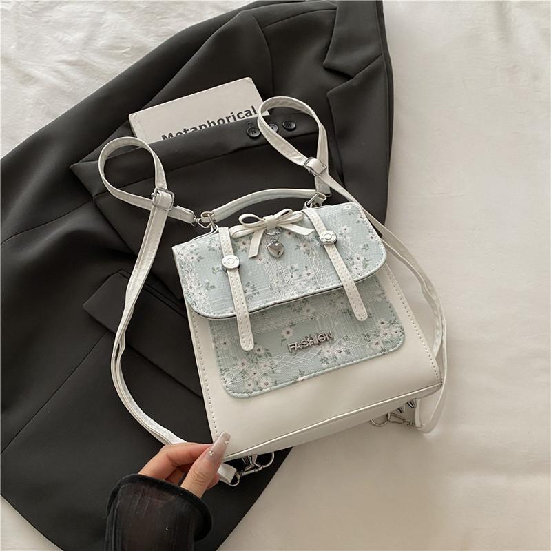 Sweet Splicing Print Design Bow And Lace Decoration Women Casual Shoulder Bags
