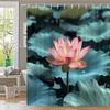 1Pc For Lotus Bloom Bath Curtain - Elegant Water Garden Design With Pink Flowers & Blue-Green Leaves, Serene Botanical Decor, Du