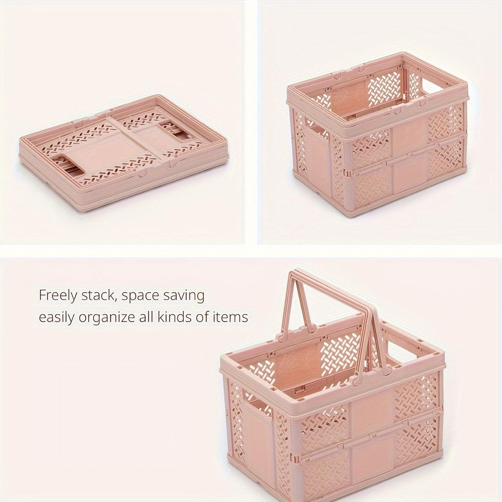 1pc Collapsible Storage Basket with Handle for Desktop Bookshelf Drawer, Stackable Folding Container for Kitchen, Bedroom, Office