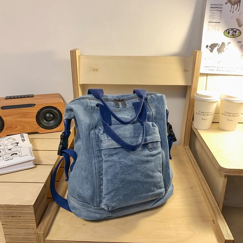 Rucsac monocromatic din denim cu fermoar pentru femei rucsacuri de mare capacitate simple și cu personalitate casual și elegant stil de designer