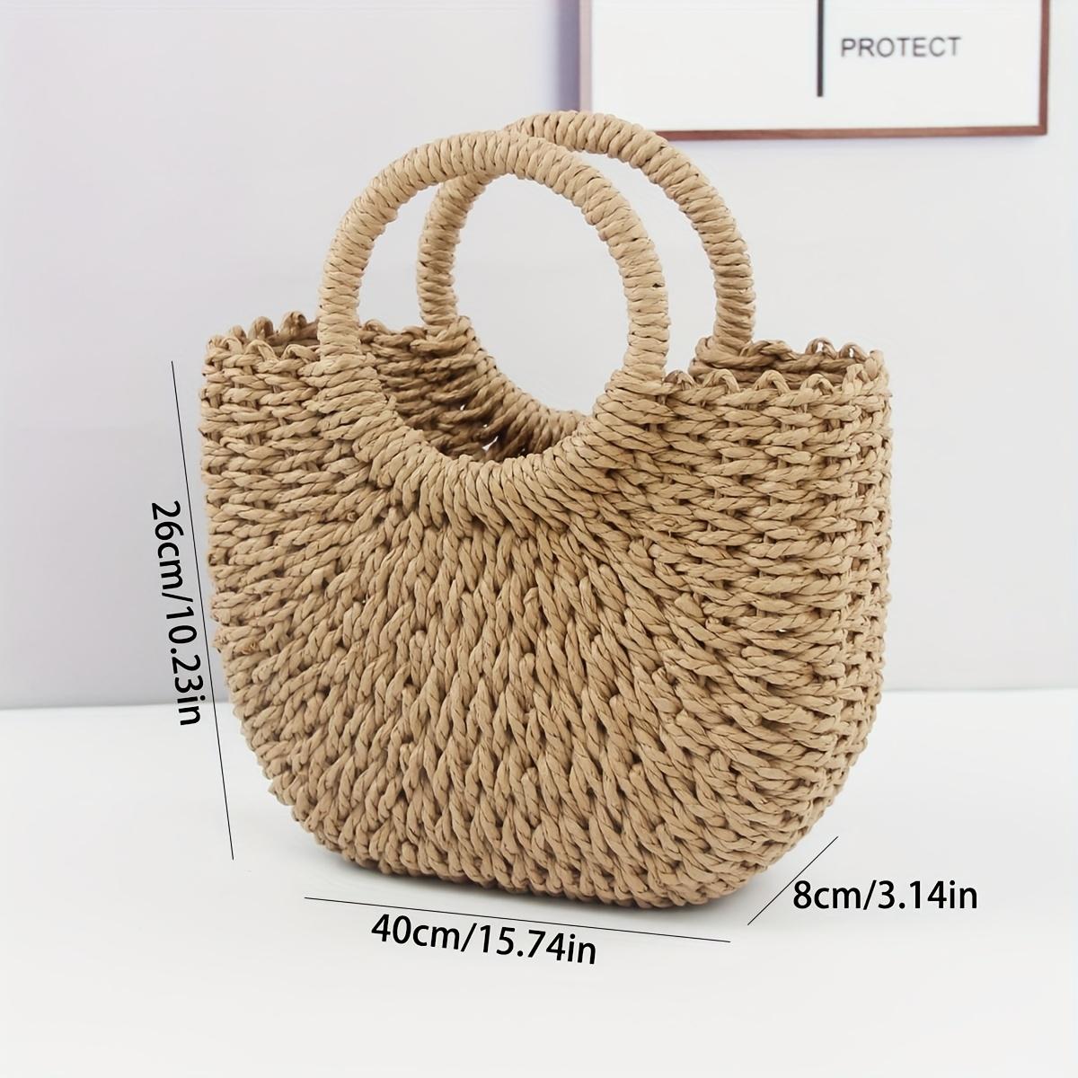 

1 шт. Плетеная сумка-тоут из соломы - Большая, с круглой ручкой, дизайн из натурального ротанга, идеально подходит для лета, пляжа и путешествий, пляжный аксессуар|Сумка из натурального ротанга коричневый