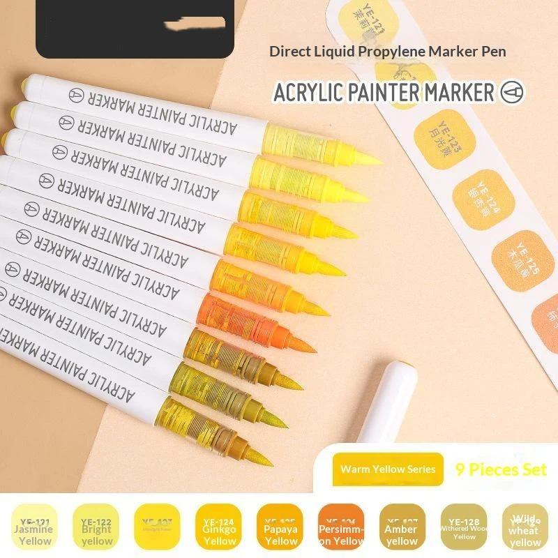 Acrylfarbe Marker Set 9 Stück 9 Farben Direkte Flüssigkeit Schnell Trocknend Wasserdicht für DIY Outdoor Graffiti Innen Heimdekoration Basteln