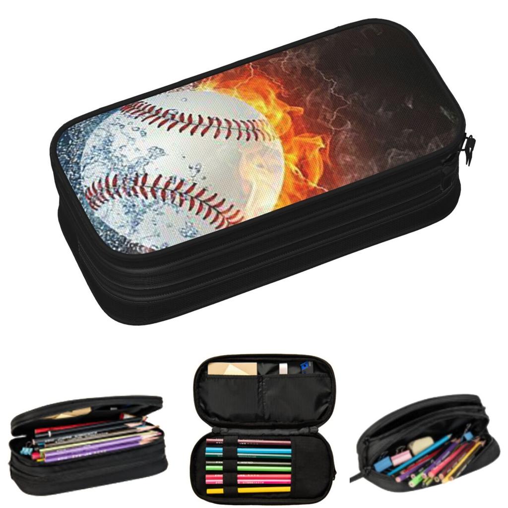 Baseball In The Fire And Water Pencil Cases for Student Gifts Pen Box Pencil Bag Large Storage Pencil Pouch