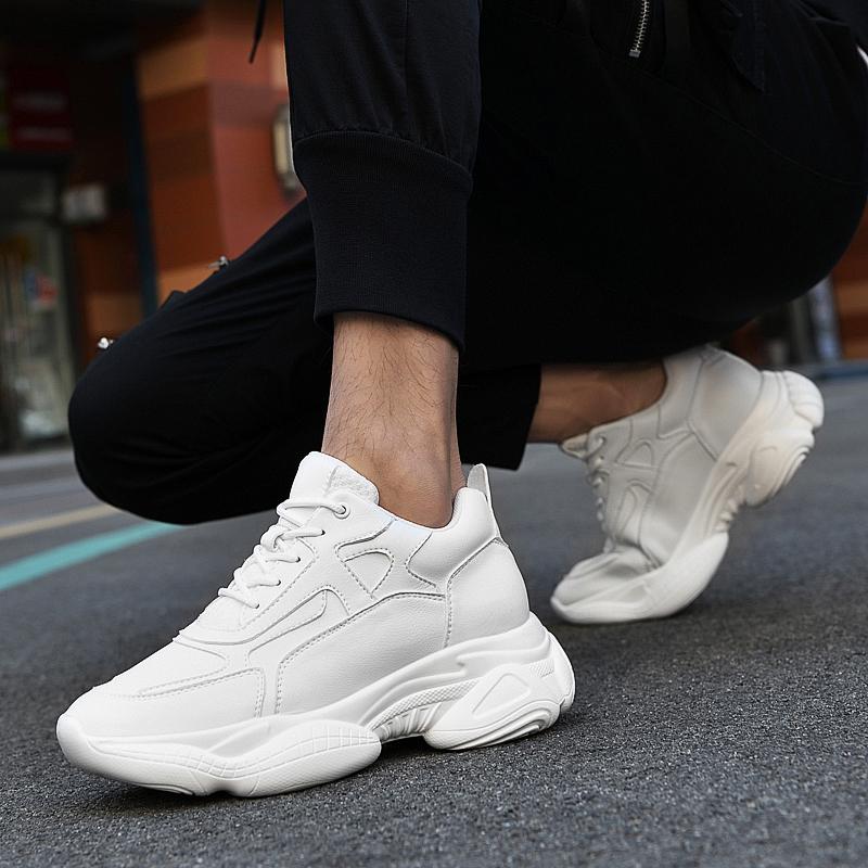 Genuine Leather Elevator Sneakers Man Height Increase Insole 8cm White Black Shoes Taller Men Leisure Fashion Shoes Taller Shoes