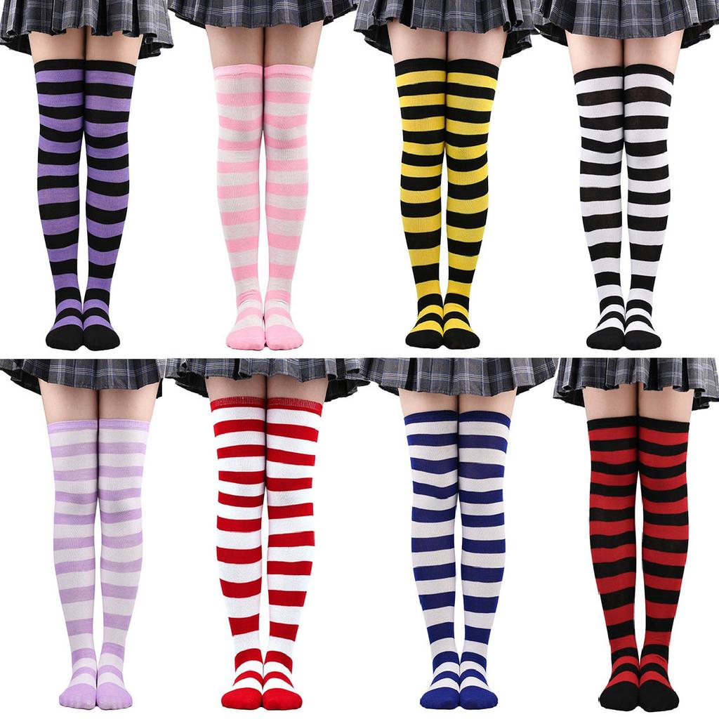 Farbig gestreifte Strümpfe Japanische Overknee-Socken Mode Damen Warmhalten Socken Sexy Schlank Lange Socken Schwarz Weiß gestreifte Strumpfwaren