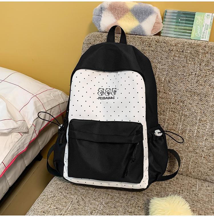 Schoolbag Fog Island Milk White Mint Bear Polka Dot Splicing School Bag Student Party Soft and cute Vitality Wind Versatile Street Backpack