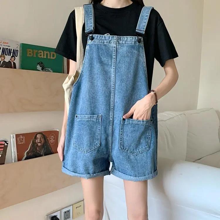 HI-FASHION Summer Vintage Blue Jean Jumpsuit Women's Cotton Wide Legs Bib Overalls Women Personality Denim Rompers