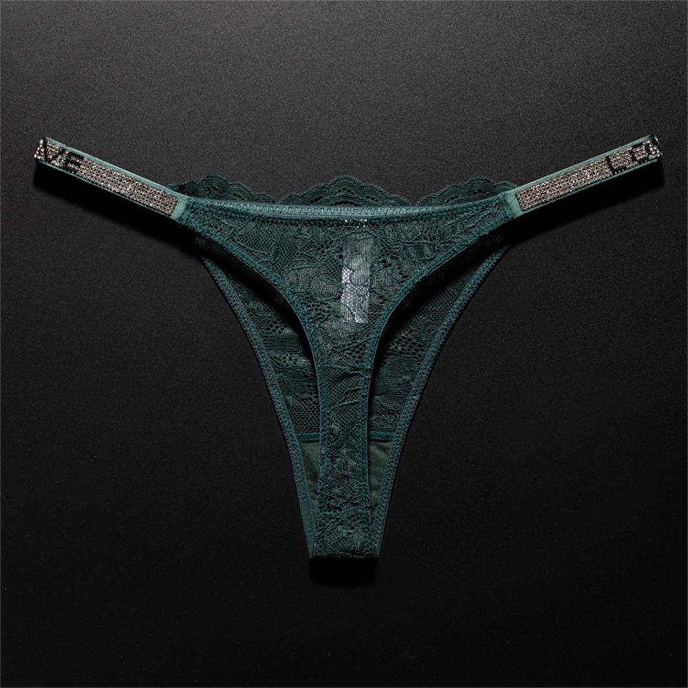 Sexy Crystal-Embellished Perspective Lace Thong Breathable T-back Underwear for Europe Women Transparent T-back Plus Size S-XL