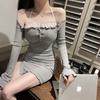 Pure Desire Sexy Spice Girl Lace Splicing Neck Dress Women's Early Autumn 2026 New Long-sleeved Splicing Hip Skirt