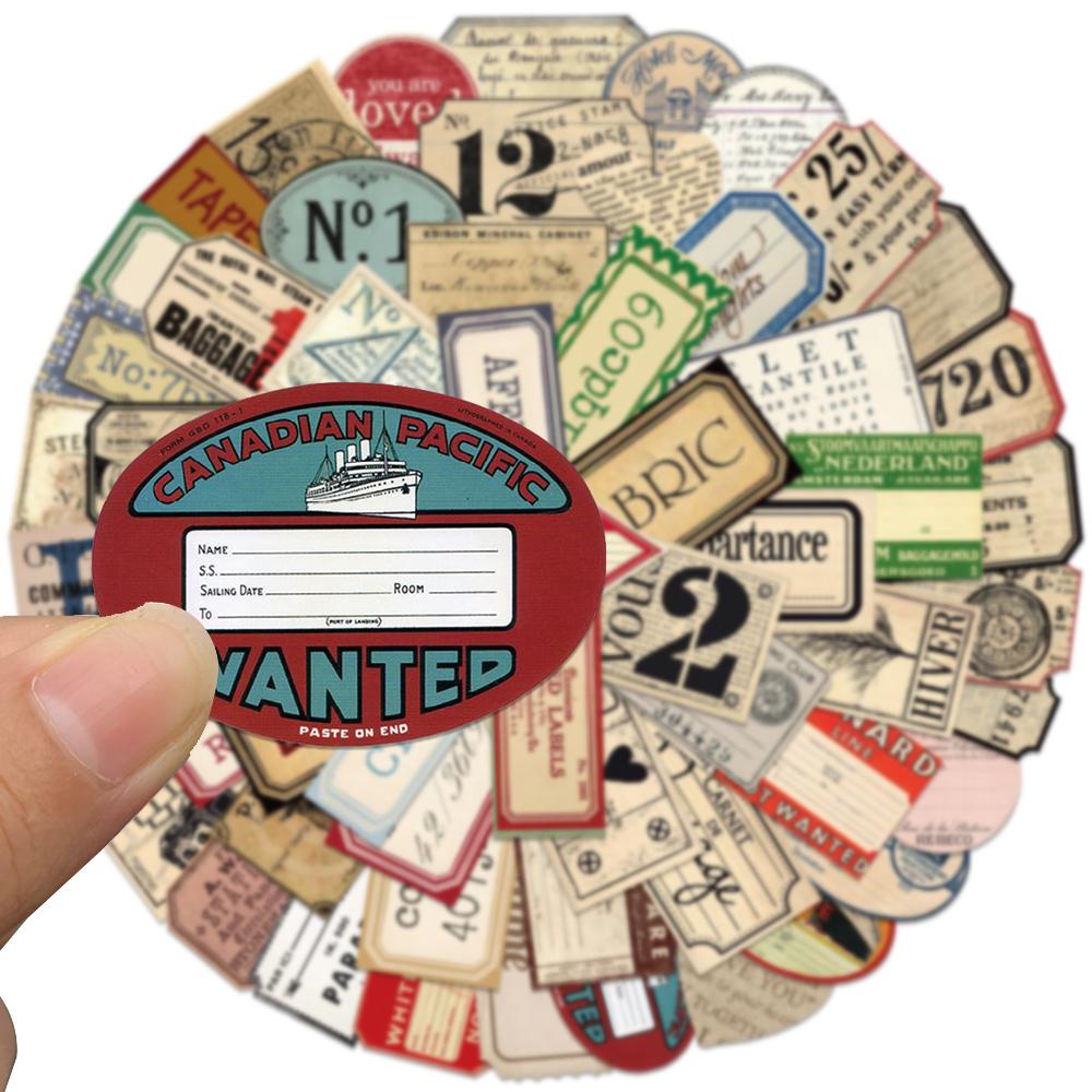 60Pcs Retro Sealing Labels Tag Stickers Vintage Vinyl  Decals Diy Wall Diary Suitcase Scrapbook Phone Motorbike Graffiti Sticker
