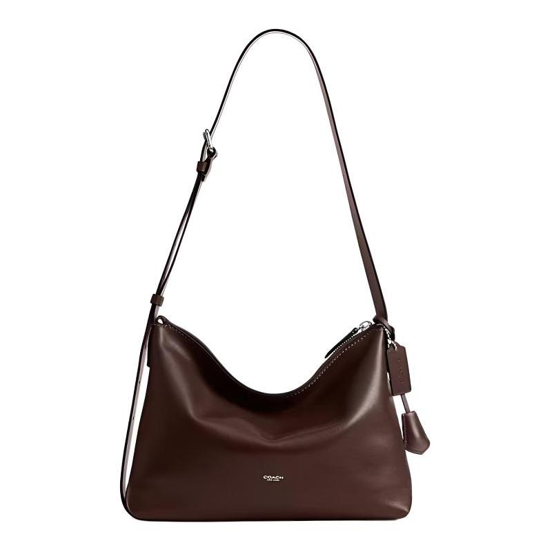 

COACH Mott Messenger Bag 33 letter logo shoulder strap adjustable cowhide shoulder bag large size unisex couple model brown коричневий