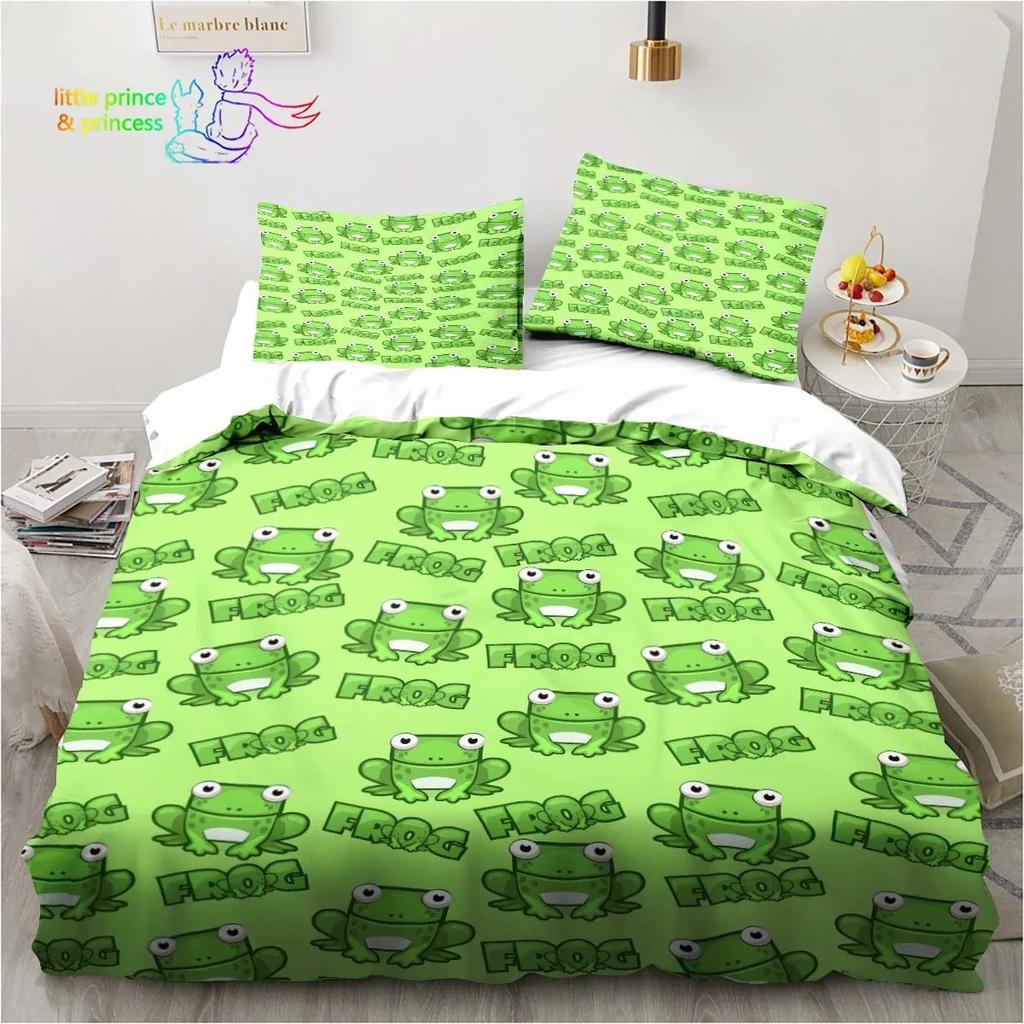 Kawaii Cute Cartoon Frog Comfortable Duvet Quilt Cover Pillowcase Bedding Set Children Bedroom Decoration Home Textile