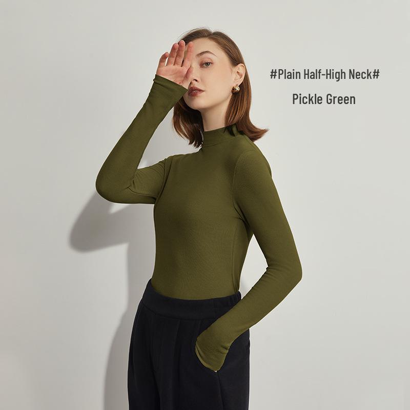 Women's Derong Hyaluronic Acid Thermal Top - Semi-High Neck Long Sleeve Base Layer for Autumn/Winter 2024