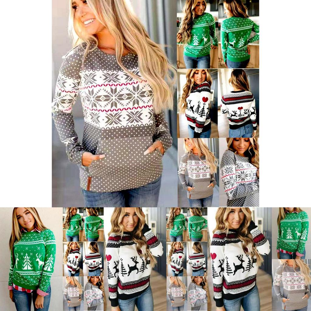 Loose Christmas Women Xmas Pullover Jumper Sweater Long Sleeve Top Sweatershirt