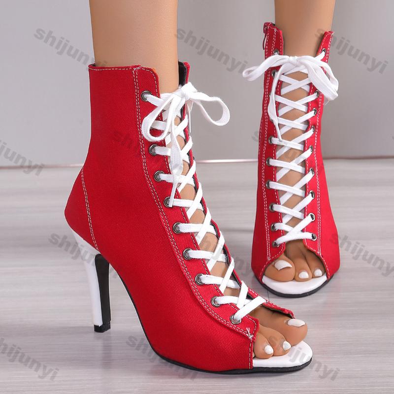 Woman Ankle Boots Spring Summer Sandals Female Party Gladiator Peep Toe High Heel Sexy Lace-up Breathable Plus Size 43