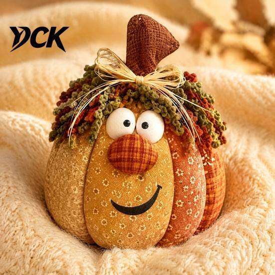 Fabric Pumpkin Decor for Autumn Whimsical Patchwork Pumpkin, Table Decor, Cute Smiling Face Holiday Centerpieces Family Cloth Tabletop Mantel
