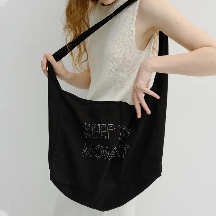 embroidery big shoulder bag (black)