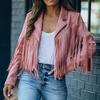 Giacca da Moto da Donna con Risvolto, Giacca Bella da Donna, Cappotto Corto con Frange Tinta Unita, Giacche da Donna