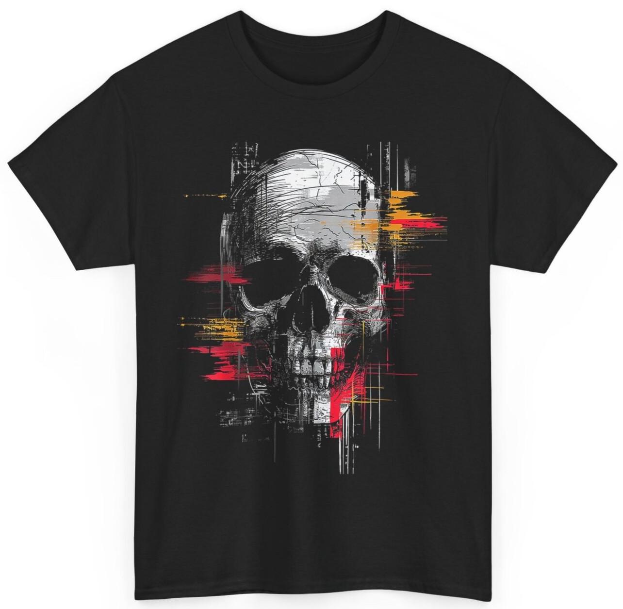 Distressed Skull Glitch Effects T-Shirt Digital Glitch Skull Graphic Tee M