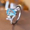 Moda srebrzysty kolor Bi Tear Drop Aqua niebieski kamienny pierścionek luksusowy pierścionek zaręczynowy miłość Vintage obrączki ślubne Waterdrop