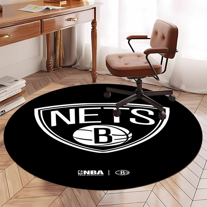 Brooklyn Nets Printed Round Rug Carpet Chair Rug Area Rug Entryway Doormats,for Office Chair Living Room Bedroom Kitchen Room.